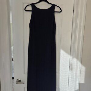 Formal long navy blue sleeveless dress with open back. Size 6